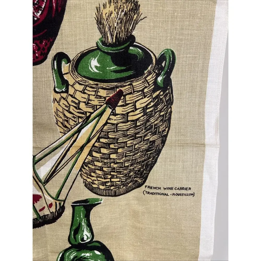 Vintage Irish Linen Tea‎ Towel Exotic Wine Bottles Cool Graphics